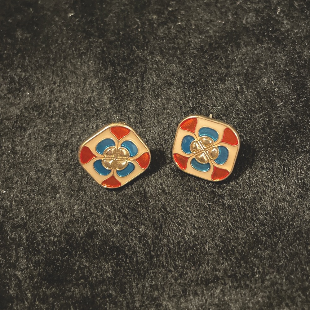 Vintage square jacket button earrings